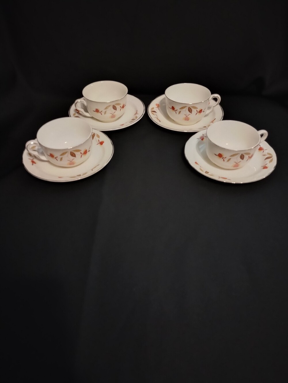 Hall Superior Autumn Leaf Pattern Cup And Saucer Sets-Set Of 4
